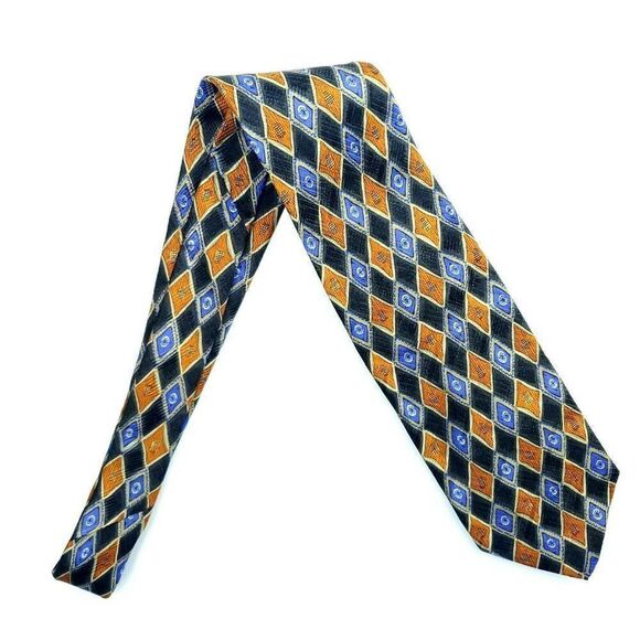 Robert Talbott Gray Orange Blue Geometric Silk Tie - Picture 6 of 6